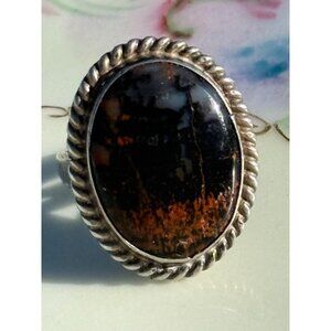 Vintage 70's Navajo Petrified Wood Sterling Ring Size 6.25